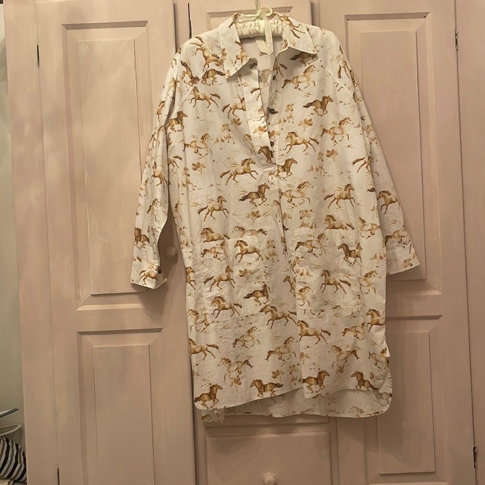 Ganni horse pattern shirt dress. 100% cotton- size 40. Worn only once